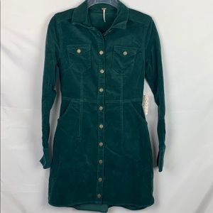 Free People Green Corduroy Button Dress XS
